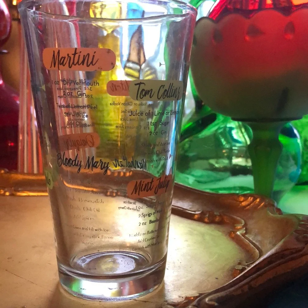❤️VINTAGE Cocktail Recipe Glass with Colorful Accents 🧡